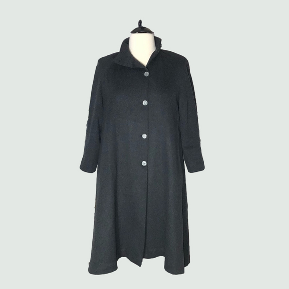 Vintage Jackets & Blazers - Vintage 50s Jackie O style gray wool gabardine long duffle coat heavy A line XL
